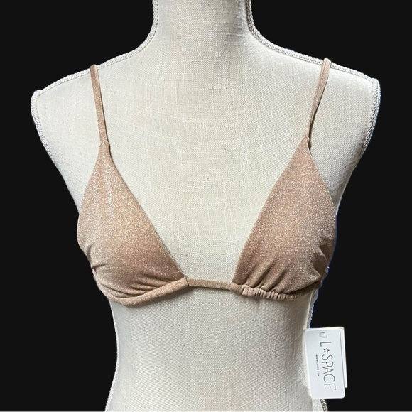 🌻NEW w/tag L*Space Champagne "Brittany" Shimmer Triangle Bikini Top Size Small - Picture 3 of 10